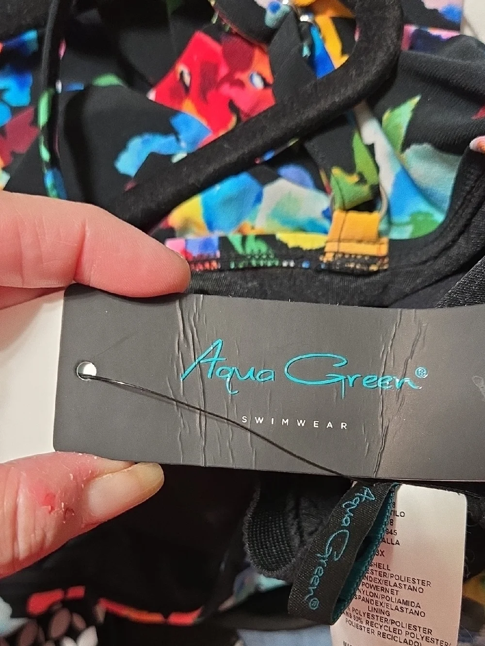 Aqua Green Black Multicolor Floral Tankini Swim Top 3X NWT